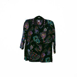 Vintage 80s/90s Interpret Abstract Rainbow Print 3/4 Sleeve Button-Down